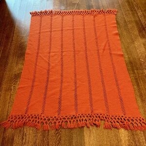Vintage 1970s Burnt Orange Wool Crochet Afghan Macrame Cottagecore UT Longhorns